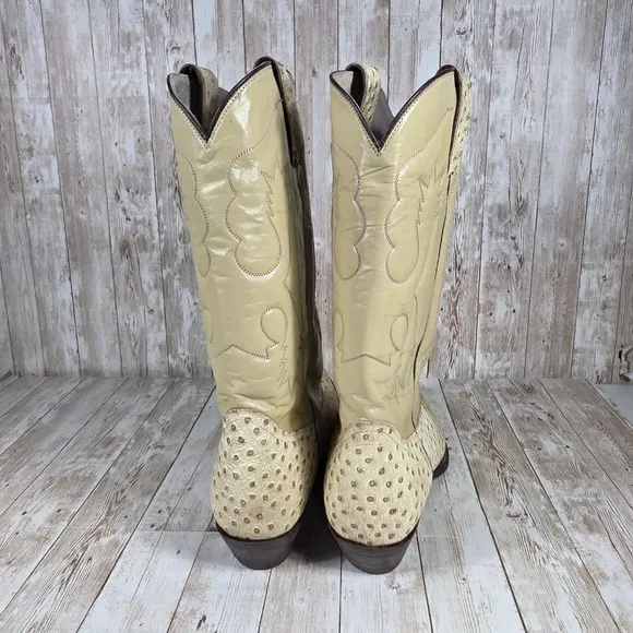 Lone Star Western Cowboy Boots Ostrich Print Leather Exotic Tan mens‎ 10