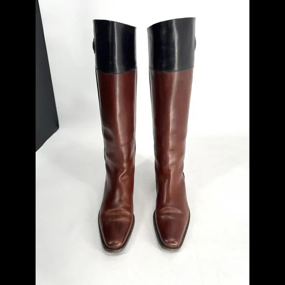 Lorenzo Banfi Tall Riding Boots Brown Genuine Leather Made In Italy Sz 40 Or 9