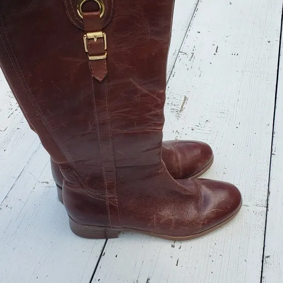 Luca Lane Sashya Brown Leather Boots Womens 8.5 Eu 39 Mid Calf NEW