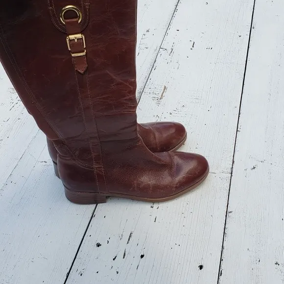 Luca Lane Sashya Brown Leather Boots Womens 8.5 Eu 39 Mid Calf NEW