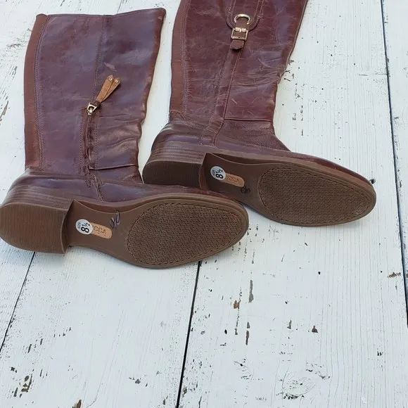 Luca Lane Sashya Brown Leather Boots Womens 8.5 Eu 39 Mid Calf NEW