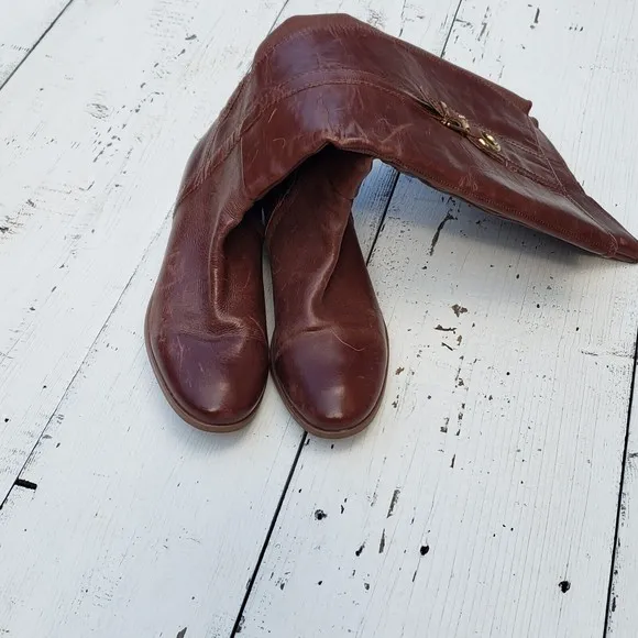Luca Lane Sashya Brown Leather Boots Womens 8.5 Eu 39 Mid Calf NEW
