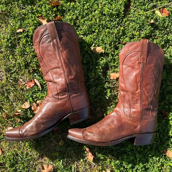 Lucchese 1883 Bart N1596 Leather Western Cowboy Boots Brown Cowhide Handmade 10D