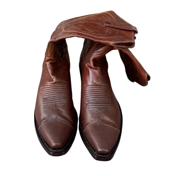Lucchese 1883 Bart N1596 Leather Western Cowboy Boots Brown Cowhide Handmade 10D