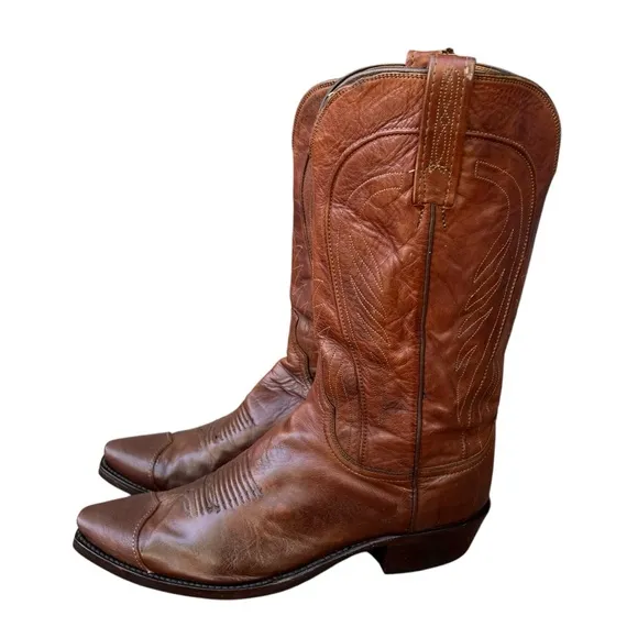 Lucchese 1883 Bart N1596 Leather Western Cowboy Boots Brown Cowhide Handmade 10D