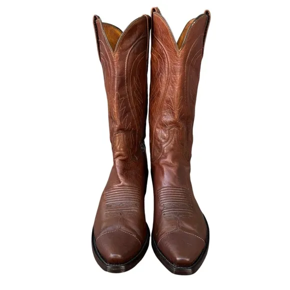 Lucchese 1883 Bart N1596 Leather Western Cowboy Boots Brown Cowhide Handmade 10D