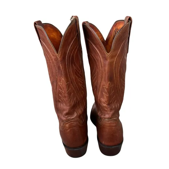 Lucchese 1883 Bart N1596 Leather Western Cowboy Boots Brown Cowhide Handmade 10D