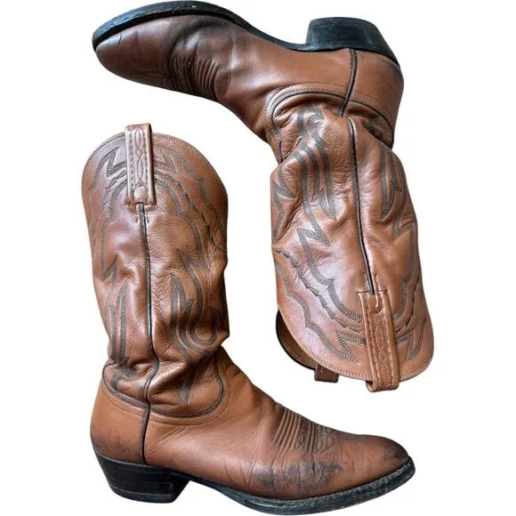 LUCCHESE 2000 Harrison Brown Cowhide Leather Cowboy Boots 9D