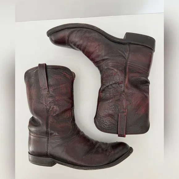 Lucchese Black Cherry Leather Boots - 12E