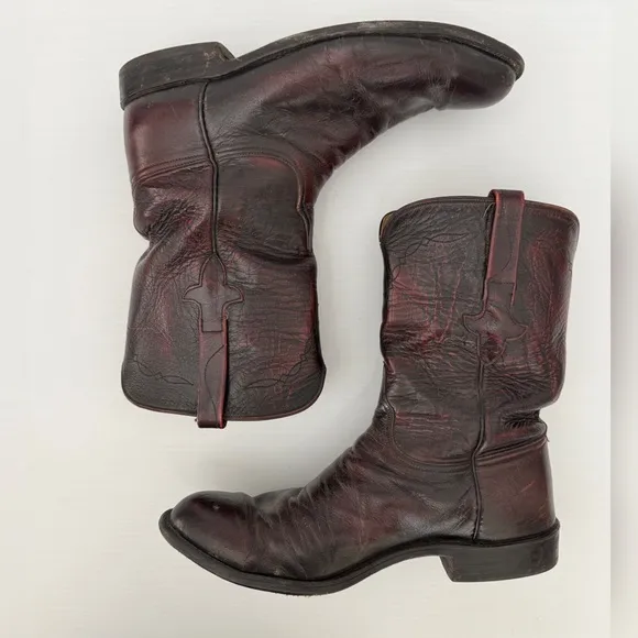 Lucchese Black Cherry Leather Boots - 12E