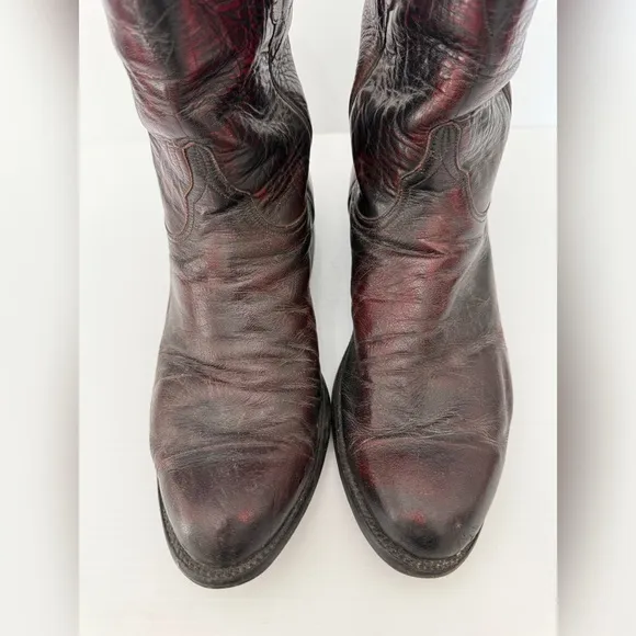 Lucchese Black Cherry Leather Boots - 12E