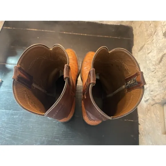 Lucchese Boots Mens Full Quill Ostrich Leather Roper 9.5 D Brown L8134R 33982