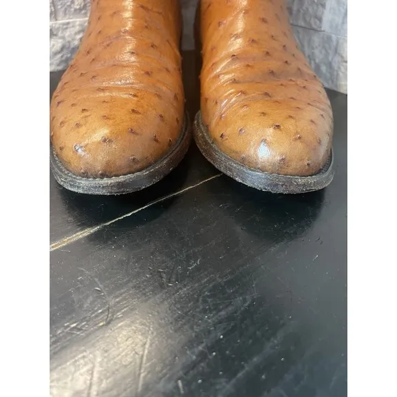 Lucchese Boots Mens Full Quill Ostrich Leather Roper 9.5 D Brown L8134R 33982