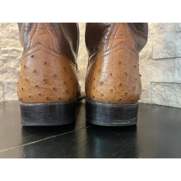 Lucchese Boots Mens Full Quill Ostrich Leather Roper 9.5 D Brown L8134R 33982