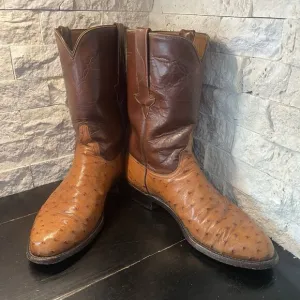Lucchese Boots Mens Full Quill Ostrich Leather Roper 9.5 D Brown L8134R 33982