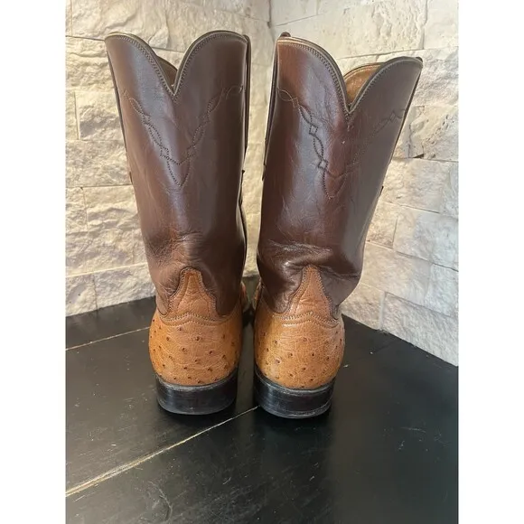 Lucchese Boots Mens Full Quill Ostrich Leather Roper 9.5 D Brown L8134R 33982