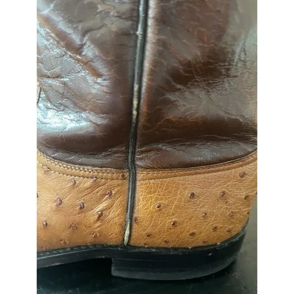 Lucchese Boots Mens Full Quill Ostrich Leather Roper 9.5 D Brown L8134R 33982