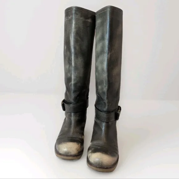 Lucky Brand Angelika Gray Leather Riding Boots | Buckle Detail | Women's 9