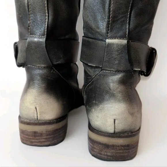 Lucky Brand Angelika Gray Leather Riding Boots | Buckle Detail | Women's 9