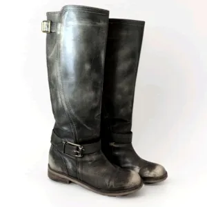 Lucky Brand Angelika Gray Leather Riding Boots | Buckle Detail | Women's 9