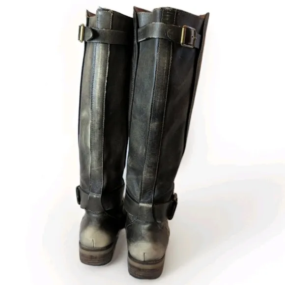 Lucky Brand Angelika Gray Leather Riding Boots | Buckle Detail | Women's 9