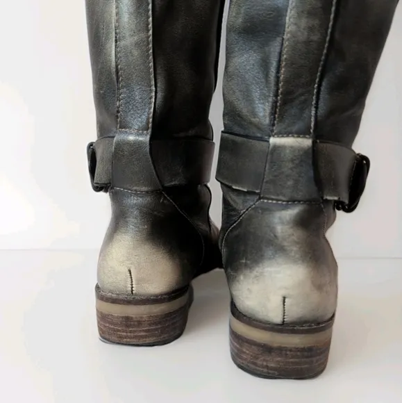 Lucky Brand Angelika Gray Leather Riding Boots | Buckle Detail | Women's 9