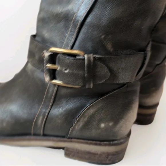 Lucky Brand Angelika Gray Leather Riding Boots | Buckle Detail | Women's 9