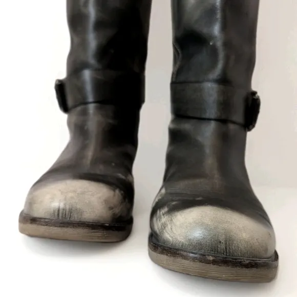 Lucky Brand Angelika Gray Leather Riding Boots | Buckle Detail | Women's 9