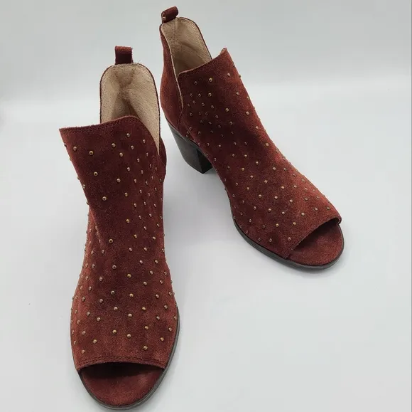 Lucky Brand Barlenna Suede Studded Peep Toe Ankle Bootie Boots