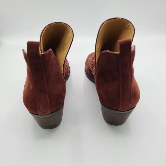 Lucky Brand Barlenna Suede Studded Peep Toe Ankle Bootie Boots