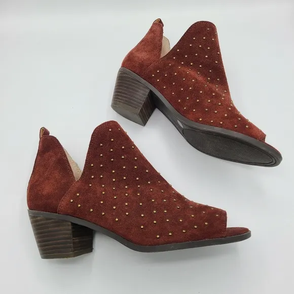 Lucky Brand Barlenna Suede Studded Peep Toe Ankle Bootie Boots