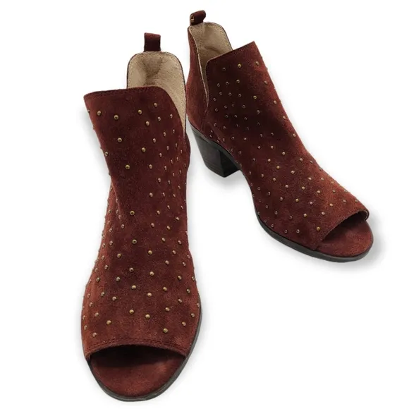 Lucky Brand Barlenna Suede Studded Peep Toe Ankle Bootie Boots