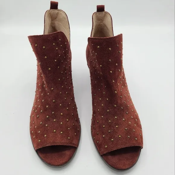 Lucky Brand Barlenna Suede Studded Peep Toe Ankle Bootie Boots