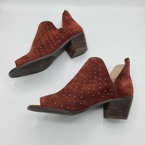 Lucky Brand Barlenna Suede Studded Peep Toe Ankle Bootie Boots