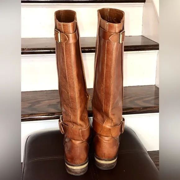 LUCKY BRAND Brown Leather Knee High Moto Riding Boots Sz 7 - 7.5
