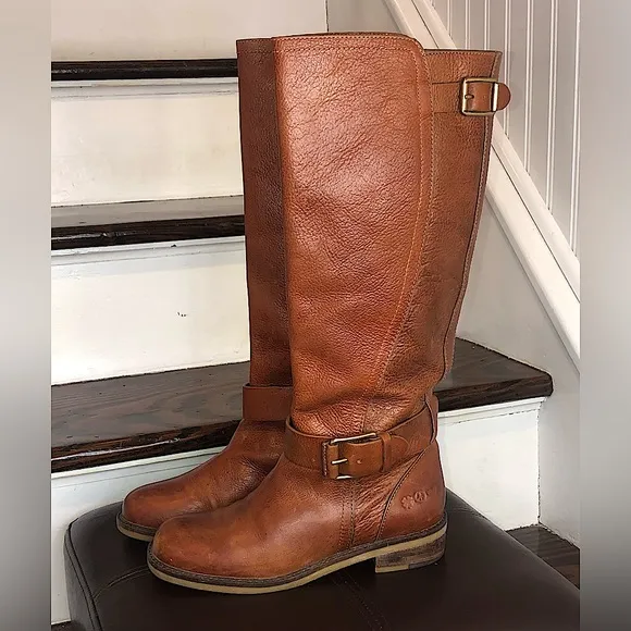 LUCKY BRAND Brown Leather Knee High Moto Riding Boots Sz 7 - 7.5
