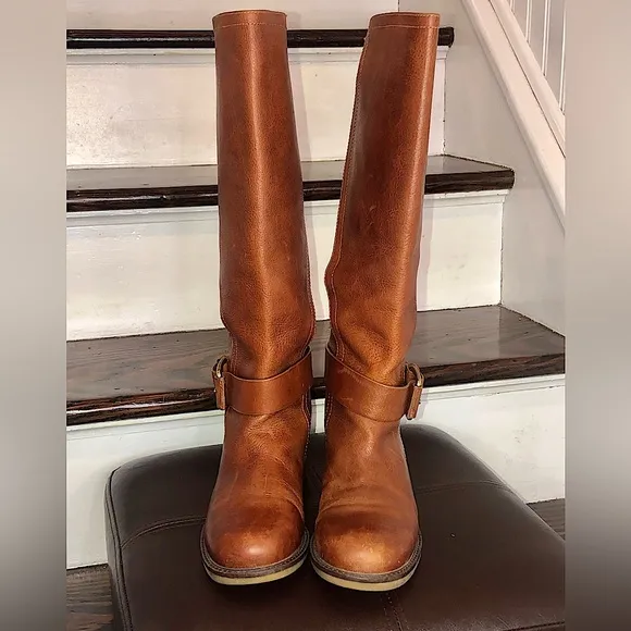 LUCKY BRAND Brown Leather Knee High Moto Riding Boots Sz 7 - 7.5