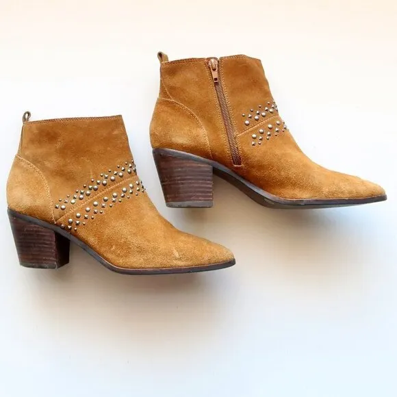 Lucky Brand Latinia Brown Suede Leather Almond Toe Studded Ankle Boots Booties 7