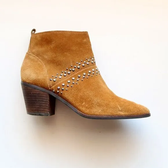 Lucky Brand Latinia Brown Suede Leather Almond Toe Studded Ankle Boots Booties 7