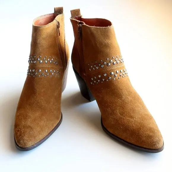 Lucky Brand Latinia Brown Suede Leather Almond Toe Studded Ankle Boots Booties 7