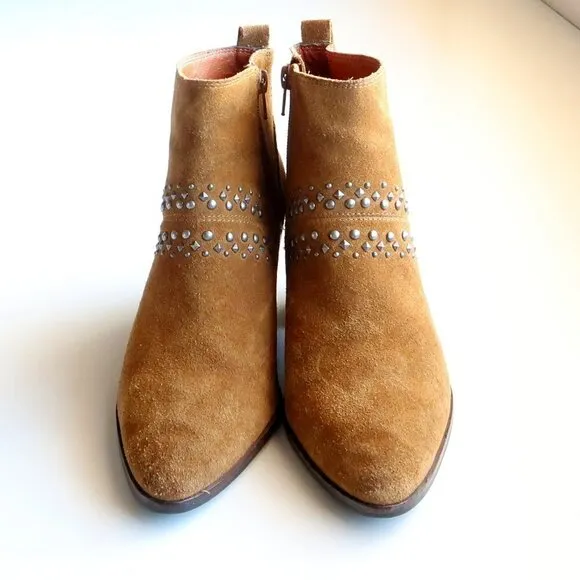 Lucky Brand Latinia Brown Suede Leather Almond Toe Studded Ankle Boots Booties 7