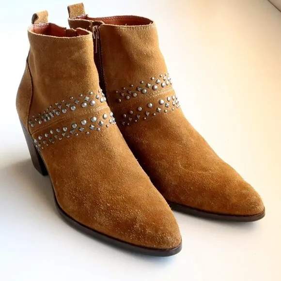 Lucky Brand Latinia Brown Suede Leather Almond Toe Studded Ankle Boots Booties 7