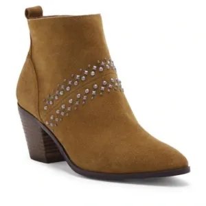 Lucky Brand Latinia Brown Suede Leather Almond Toe Studded Ankle Boots Booties 7