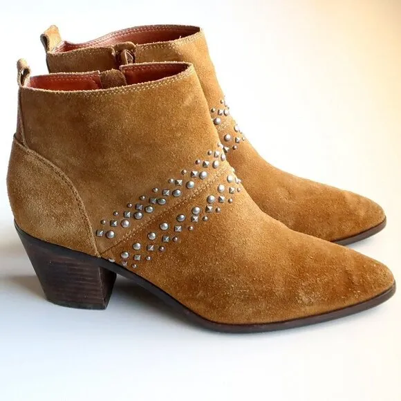 Lucky Brand Latinia Brown Suede Leather Almond Toe Studded Ankle Boots Booties 7