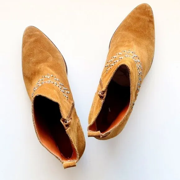 Lucky Brand Latinia Brown Suede Leather Almond Toe Studded Ankle Boots Booties 7