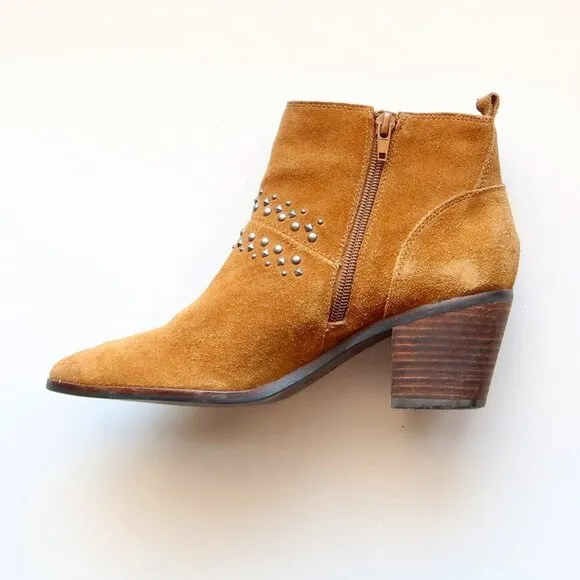 Lucky Brand Latinia Brown Suede Leather Almond Toe Studded Ankle Boots Booties 7