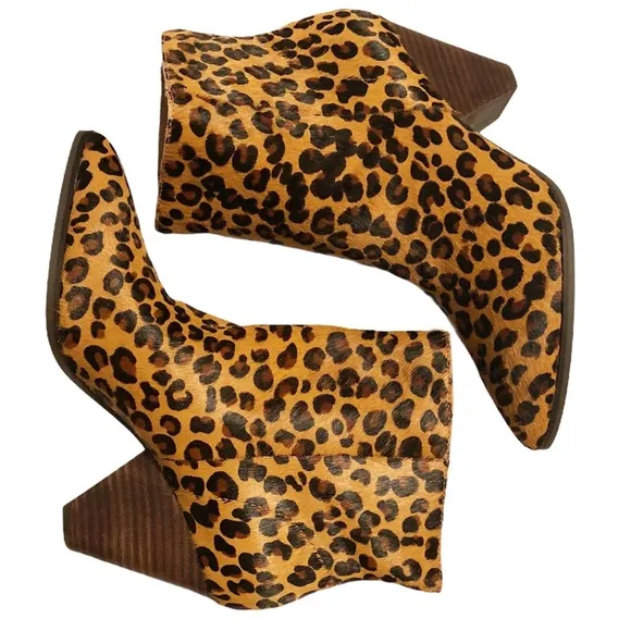Lucky Brand Munise leopard calf hair leather ankle boots NEW