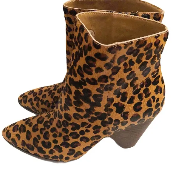 Lucky Brand Munise leopard calf hair leather ankle boots NEW