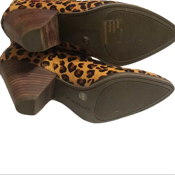 Lucky Brand Munise leopard calf hair leather ankle boots NEW