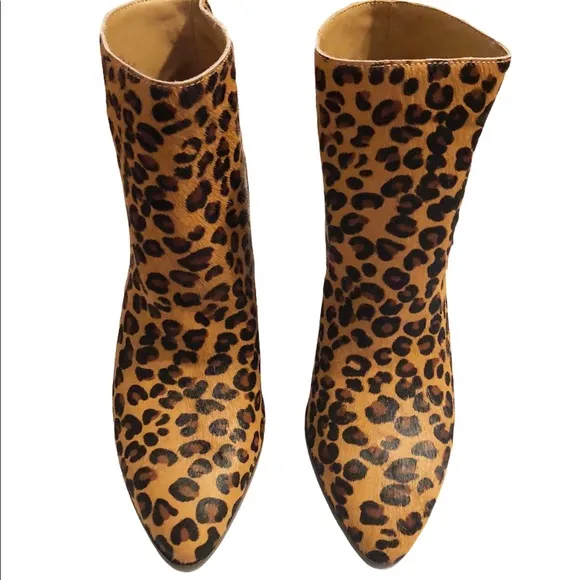 Lucky Brand Munise leopard calf hair leather ankle boots NEW